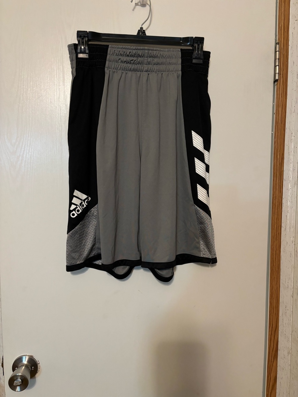 adidas Gray and Black Basketball Shorts with White Accents